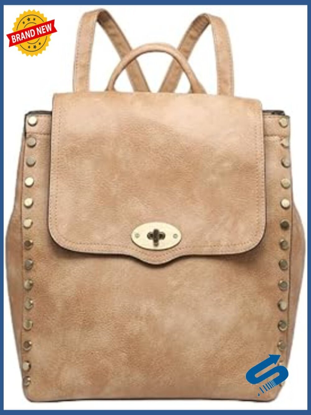 Small Convertible Distressed Backpack with Twist Lock, Vegan Leather